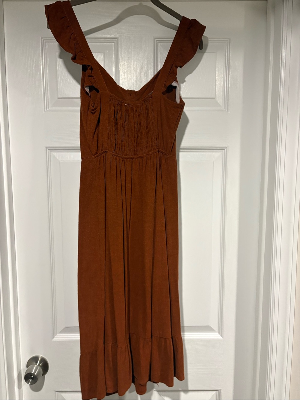 Monteau Rust Button-Front Ruffle Strap Midi Dress - Picture 3 of 4